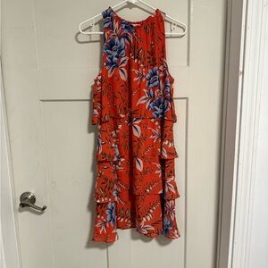 LOFT Sleeveless Short Multi Tiered Orange Floral Dress